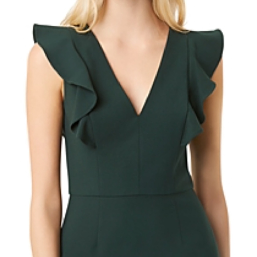 French Connection Green Ruffled V-neck Mini Dress